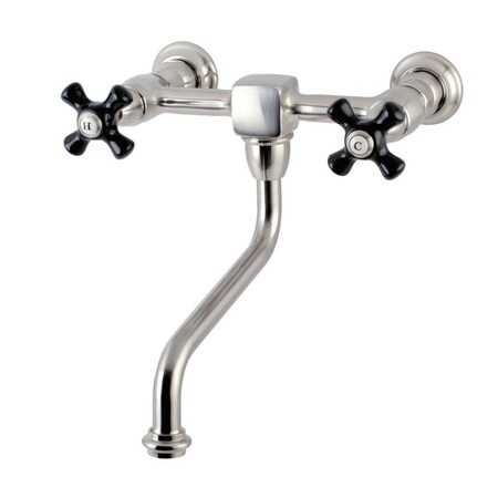 Kingston Brass Kingston Brass KS1218PKX 8 in. Wall Mount Center Vessel Sink Faucet with Cross Lever Handle; Satin Nickel KS1218PKX